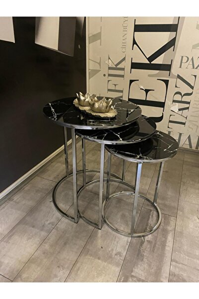 BKLİFE MODERN C ZİGON NİKEL KAPLAMA 4MM TEMPERLİ SİYAH MERMER DESEN CAM