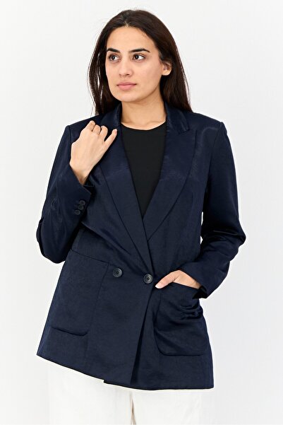 Esprit بليزر كاجوال سادة بقصّة عادية للنساء، أزرق داكن