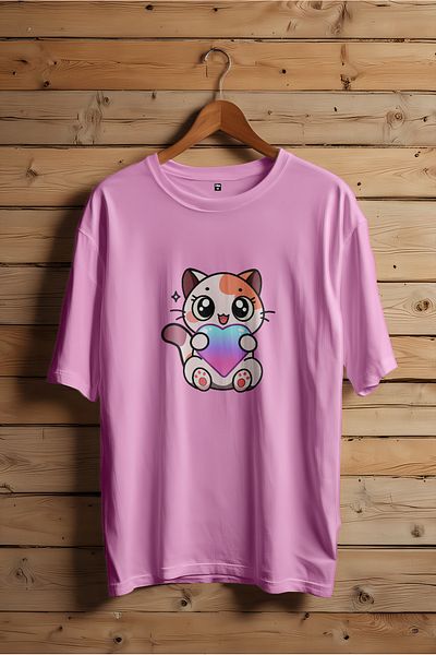 EVIus Μπλουζάκι με λαιμόκοψη με στάμπα Oversize Heart Cat