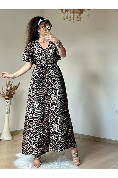 azra moda Leopard Dress with Flared Sleeves