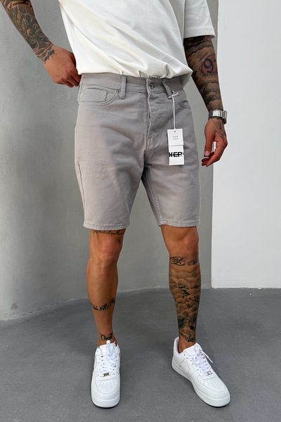 MADZEYMODA Ανδρικό τζιν σορτς από γκρι ύφασμα τζιν KE-0503