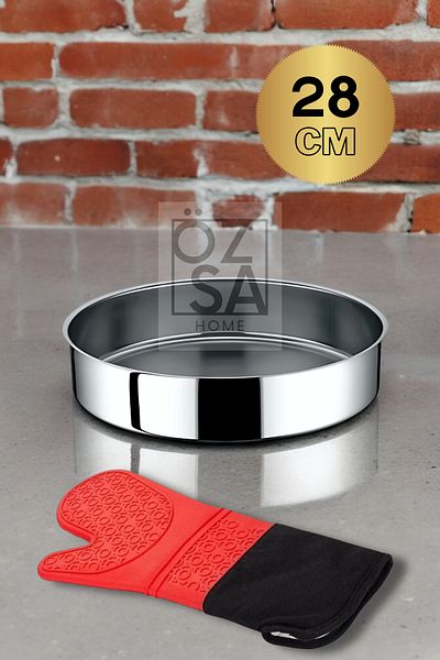 ÖzSa Home Kitchen Oven Mitt Stainless Steel Baking Tray 28cm Baklava Pastry Tray Round Baking Tray