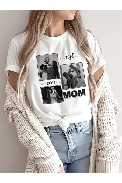 TexKid Kişiye Özel Fotoğraflı Anneler Günü Hediyesi Pamuklu Beyaz Tişört