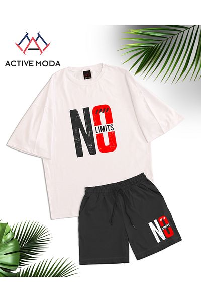 ACTIVE MODA -Men's Short Sleeve No Printed Tshirt-Shorts 2Pcs Set Large Size Oversize Cotton