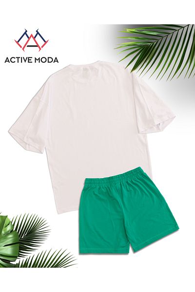 ACTIVE MODA -قميص رجالي بأكمام قصيرة بدون طباعة - شورت طقم مكون من قطعتين مقاس كبير من القطن