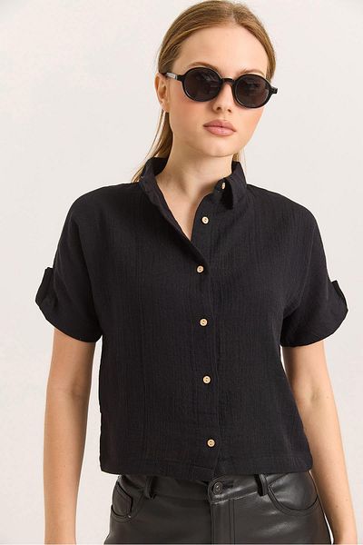 Raneel Kazançlı Alışveriş Muslin soft textured shirt black