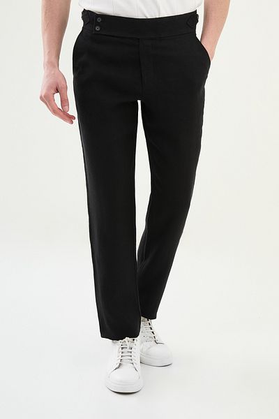 Mcr Straight Slim Fit 100% Linen Men's Trousers Black - 38299.25Y