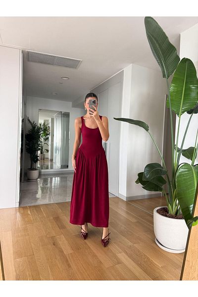My Blog Rochie cu detaliu în talie roșu Claret - 4815
