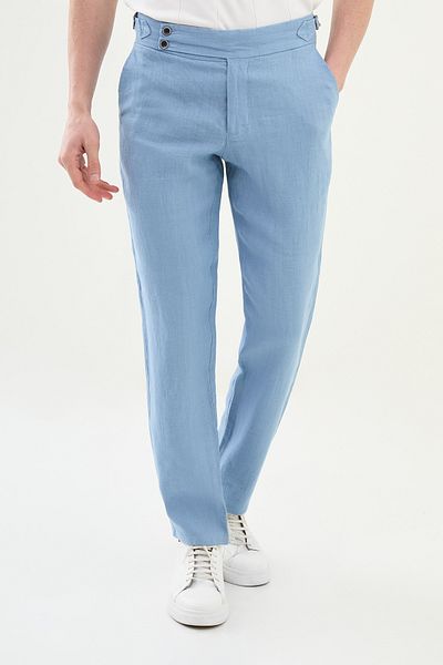 Mcr Straight Slim Fit 100% Linen Men's Trousers Blue - 38299.25Y