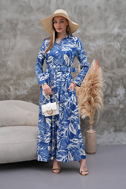 NAVY Ολόσωμο φόρεμα με κουμπιά, ζώνη και γιακά πουκάμισου, με μακριά μανίκια