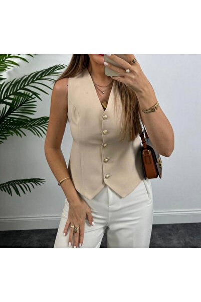 MODEL Yelek Kadın Astarlı Premium seri Bej Gold Detaylı