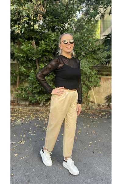 Dilvin Belted Cotton Blend Trousers