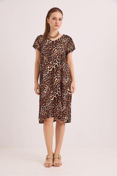 Raneel Kazançlı Alışveriş Decolteu în V Rochie confortabilă din viscoză leopard