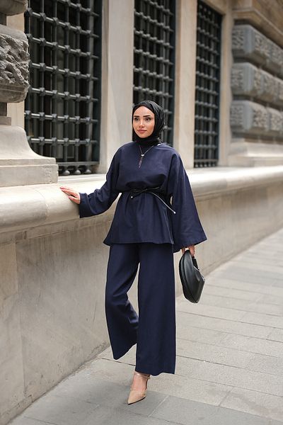 LOCCO Women's Basic Linen Suit Navy Blue