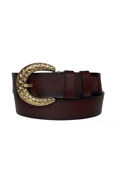 GoDeri 100% Genuine Leather, Claret Red Women's Jeans Belt with Gold Buckle 4 Cm=an-byn-24