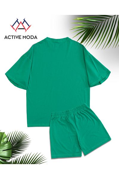 ACTIVE MODA -قميص رجالي بأكمام قصيرة بدون طباعة - شورت طقم مكون من قطعتين مقاس كبير من القطن