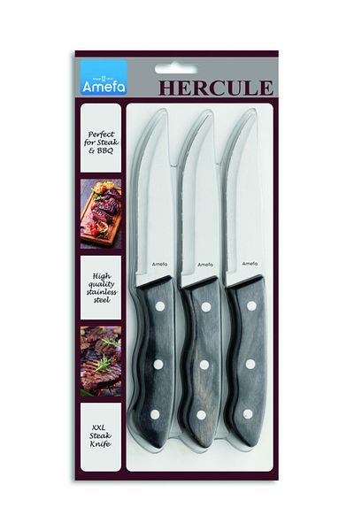 Amefa Set of 3 steak knives, Richardson Sheffield, Hercules, stainless steel