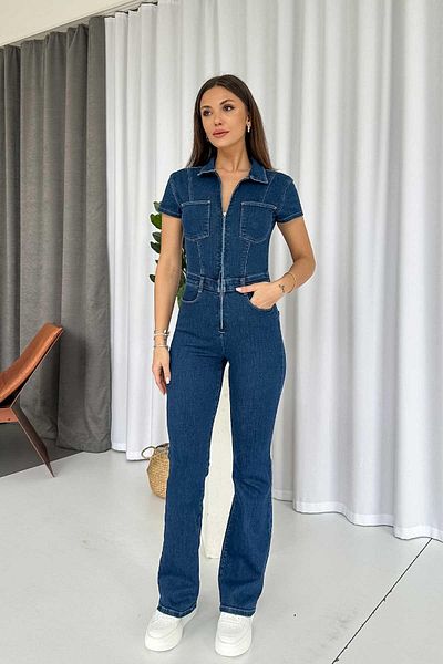 Mine Tan Butik Salopetă de damă din denim cu fermoar - albastru