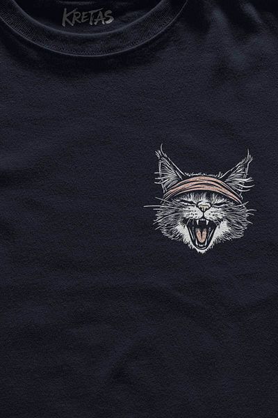 Kretas Μπλουζάκι Unisex Navy Blue Drummer Cat Drummer Μουσική Μουσική Drum Cute Minimal μπλουζάκι με στάμπα μπροστά