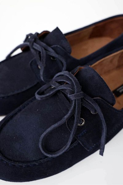5in1Canpolat Navy Blue Suede Lace-Up Moccasin 24325