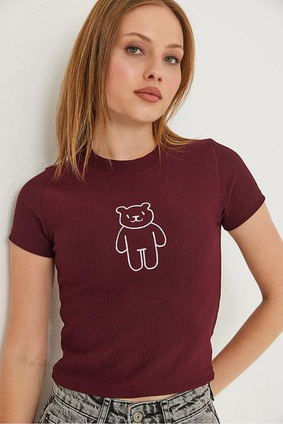 Raneel Kazançlı Alışveriş Μπλούζα Teddy Bear Κεντημένη Καμισόλα Claret Red
