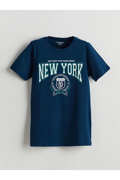 LC Waikiki Lcw kids navy bicycle collar new york Printed boy's pajama set with shorts
