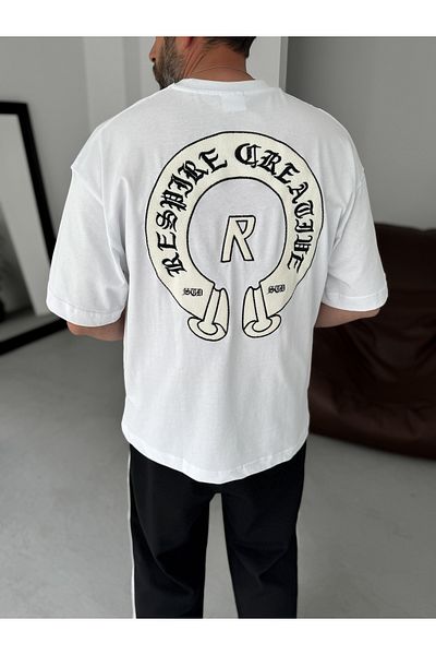 BYBASICMAN White Creative Embroidered Oversize T-Shirt Res-5245
