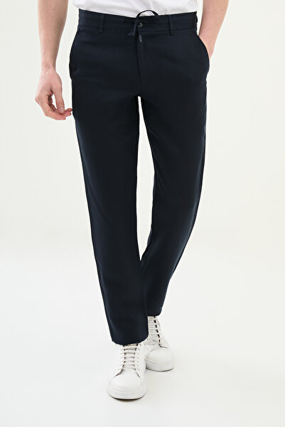 Mcr Прямі брюки Slim Fit з еластичним поясом, 100% льон, чоловічі, сині - 383...