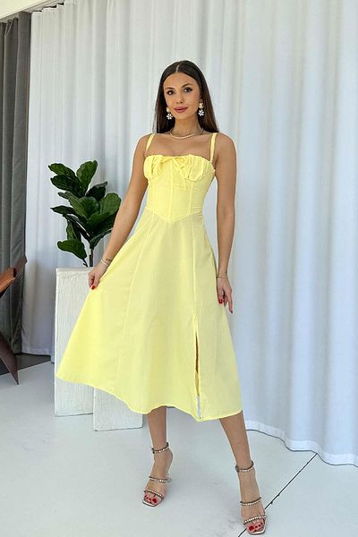 Mine Tan Butik Rochie de damă fără mâneci cu detaliu de dantelă - galbenă
