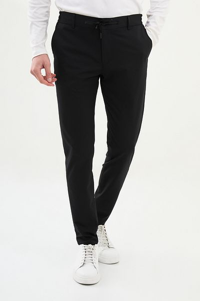 Mcr Ανδρικό παντελόνι Seersucker Super Slim Fit με ελαστικό κορδόνι μέσης μαύρο - 38291.25y