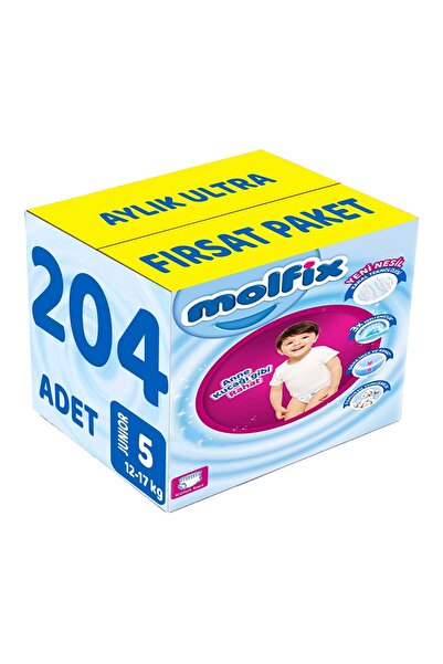 Molfix Külot Bebek Bezi Beden:5 (12-17KG) Junior 204 Adet Aylık Ultra Fırsat Pk