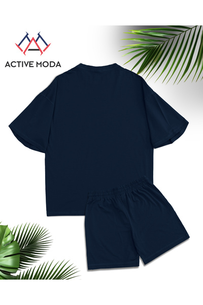 ACTIVE MODA -قميص رجالي بأكمام قصيرة بدون طباعة - شورت طقم مكون من قطعتين مقاس كبير من القطن