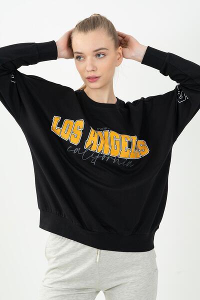 MARATON Oversized Women's Crew Neck Black Sweatshirt