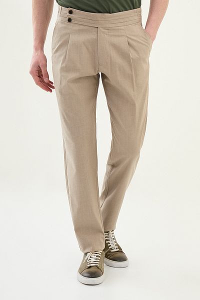 Mcr Straight Slim Fit Elastic Waist Linen Men's Trousers Beige - 38313.25Y