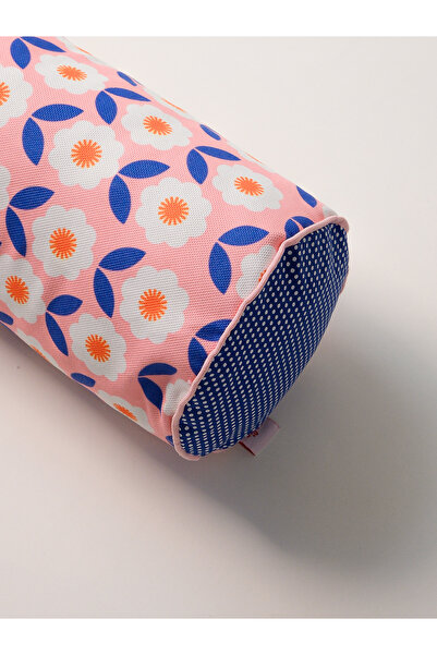 Galia Tasarım Lungo - Pink Cylinder Sausage Roll Pillow with Floral Pattern