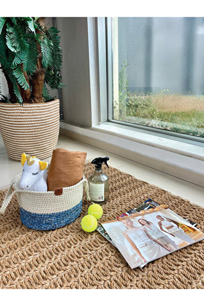 home inn Coș organizator cu mâner rezistent la pete Albastru-Alb 31x20 cm