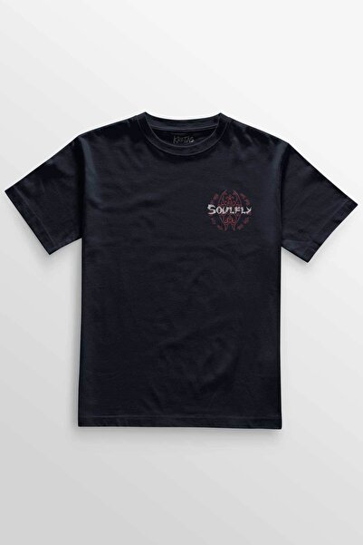 Kretas Μπλουζάκι Unisex Navy Blue Μπλουζάκι Navy Blue Color Soulfly Minimal μπροστινό εμπριμέ μπλουζάκι κανονική εφαρμογή βαμβακερό