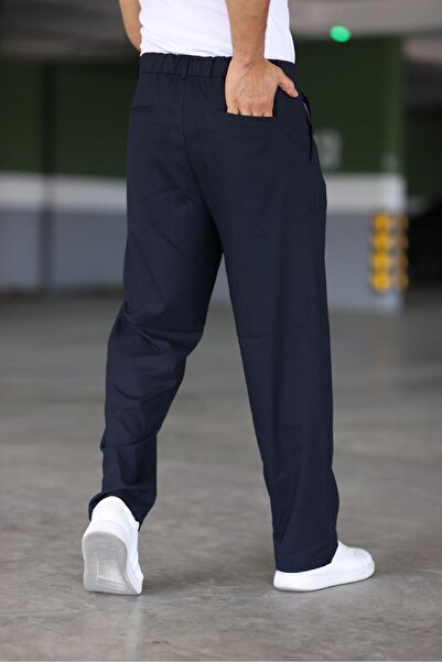 Mamlay Erkek Baggy Çift Pileli LACİVERT Renk Beli Lastikli Klasik Bol Paça Baggy Pantolon