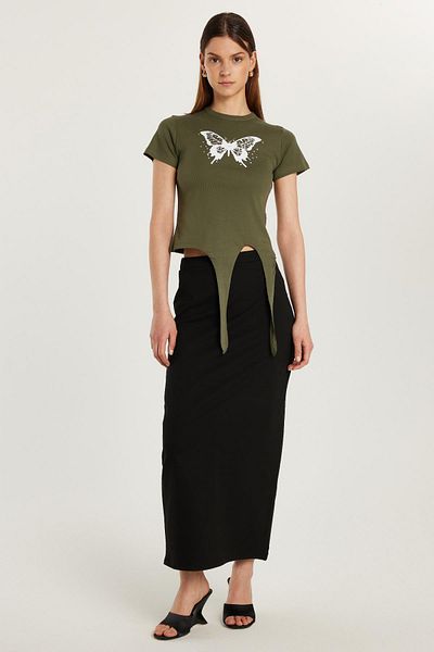 Tudors Fusta creion neagră, slim fit, din viscoză, până la gleznă