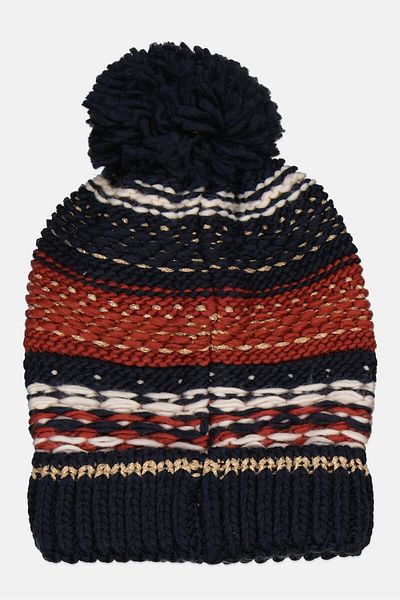 TAPE A L'OEIL Kids Girl Knitted Beanie, Navy Combo