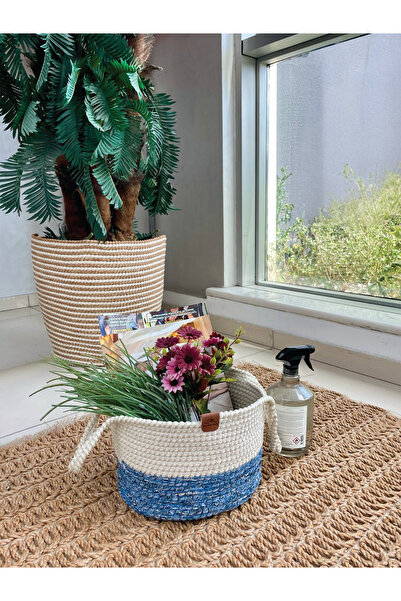 home inn Coș organizator cu mâner rezistent la pete Albastru-Alb 31x20 cm