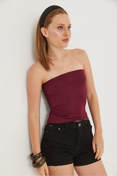 Raneel Kazançlı Alışveriş Stretchy Strapless Blouse Burgundy