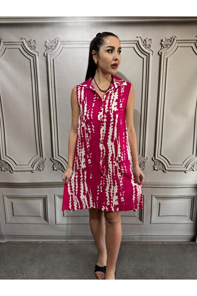 AGORATEKSTİL Rochie de damă din țesătură de viscoză cu guler complet cu nasturi