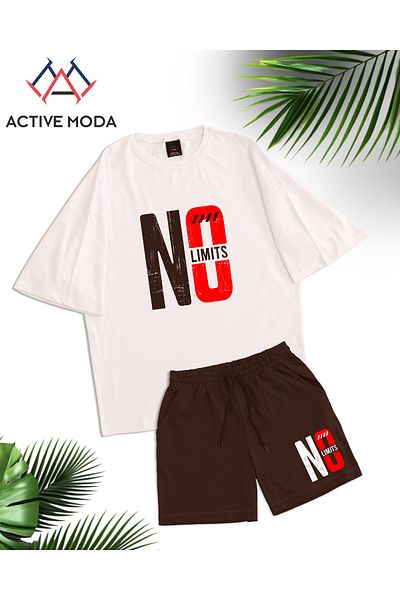 ACTIVE MODA -قميص رجالي بأكمام قصيرة بدون طباعة - شورت طقم مكون من قطعتين مقاس كبير من القطن