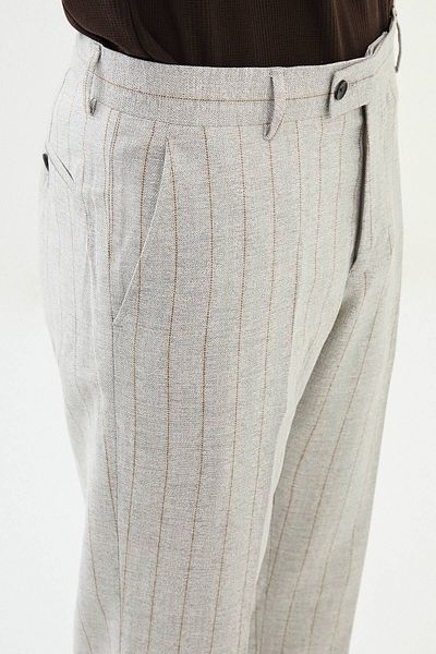 Mcr Striped Gray Slim Fit Classic Linen Men's Trousers