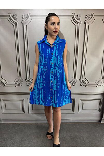 AGORATEKSTİL Γυναικείο φόρεμα με κολάρο από ύφασμα βισκόζης με πλήρη κουμπιά