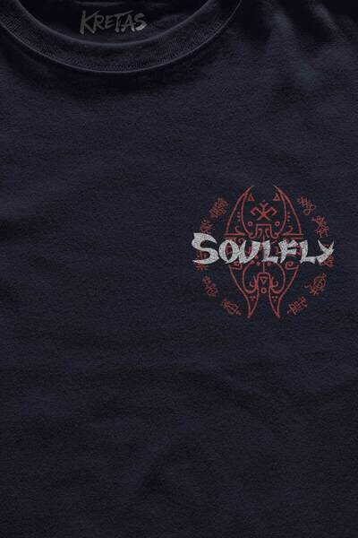 Kretas Μπλουζάκι Unisex Navy Blue Μπλουζάκι Navy Blue Color Soulfly Minimal μπροστινό εμπριμέ μπλουζάκι κανονική εφαρμογή βαμβακερό