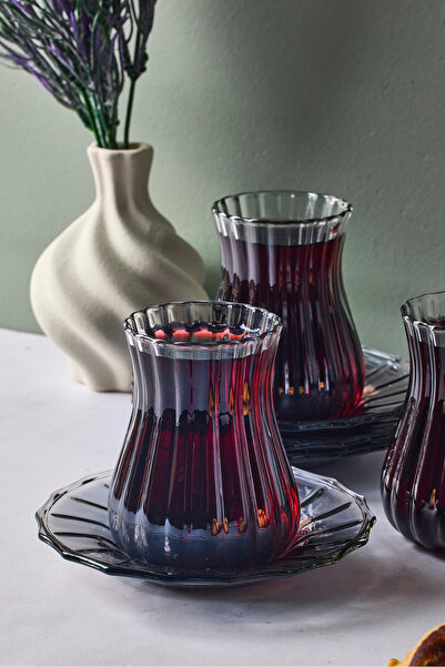 Perotti Harmancık Smoked 12 Piece Glass Tea Set 170 ml