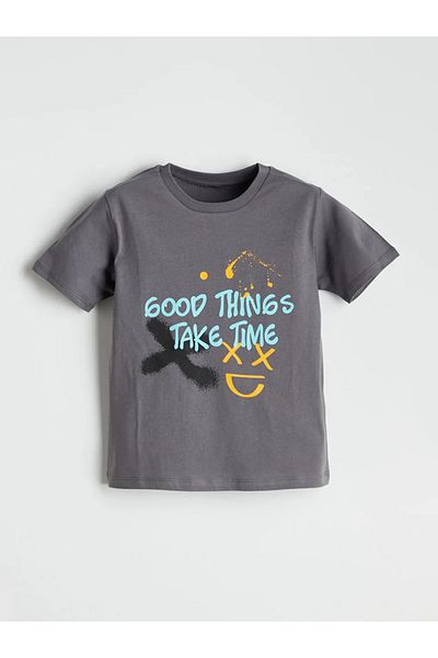 LC Waikiki Lcw Eco Gray Crew Neck Boy's Pajamas Set with Shorts