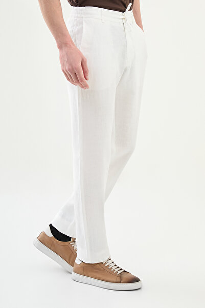 Mcr Straight Slim Fit 100% Linen Men's Trousers Ecru - 38300.25Y